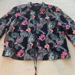 Banana republic zip floral jacket drawstring waist size large black background.